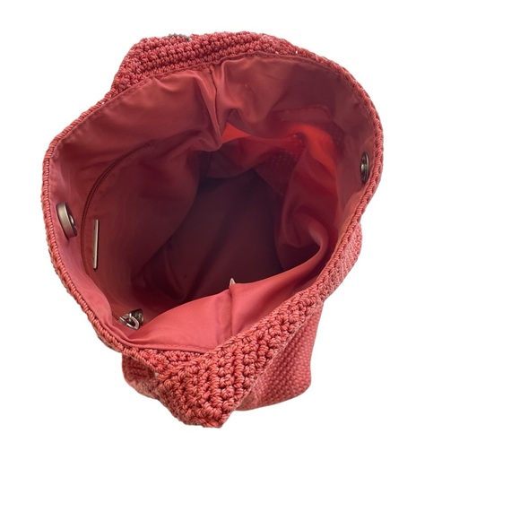 The Sak Crochet Shoulder Bag Pink Orange White Striped Hobo Purse - Picture 9 of 12